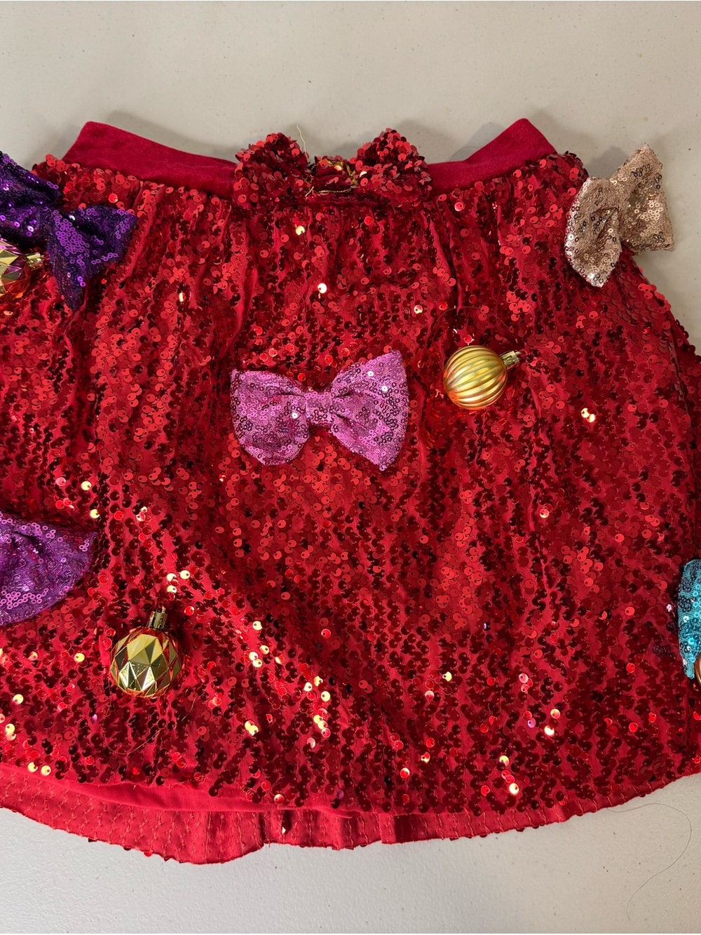 love on a hanger Red Sequin Mini Skirt with Multicolor Bows